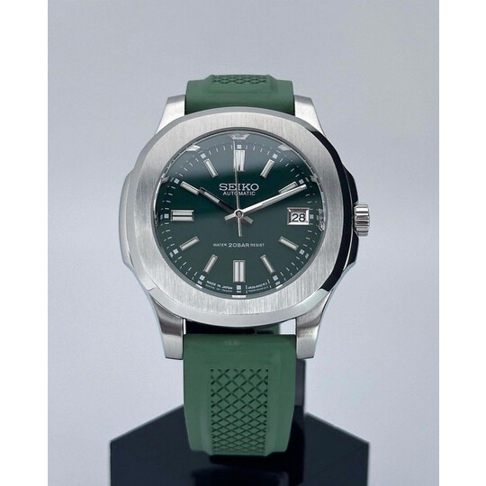 Custom Seiko Mod • Green Nautilus Datejust on rubber strap • 42mm
